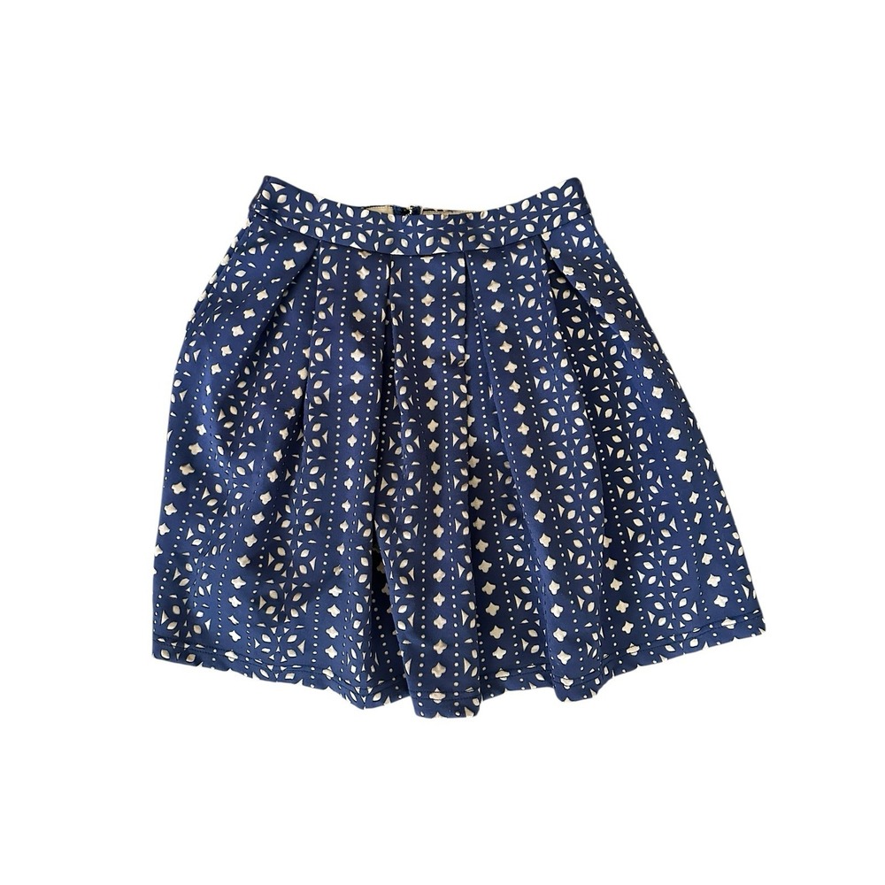 Francesca's Blue Rain Pleated Skirt Women's Small Navy Blue Cut Outs‎